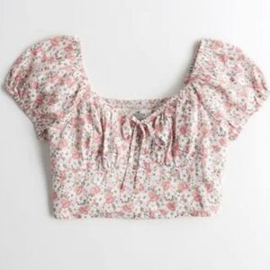 Hollister Floral Crop Top - Pink and White